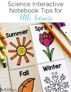 Interactive science notebook tips for kindergarten and first grade that are genius! I love the elastic idea she shared! There's also a free journal cover to grab! #interactivenotebooks #scienceideas