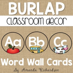 Classroom word wall headers in burlap